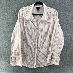 Lane Bryant Shirt Womens 22/24 Pink White Striped Button Down Stretch Plus Size